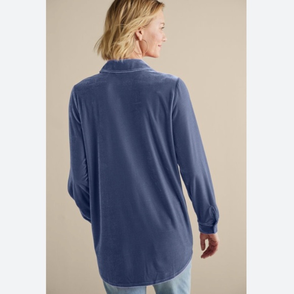 Soft Surroundings Velvet Boyfriend Tunic Shirt Nightshadow Blue 1x - Picture 2 of 5